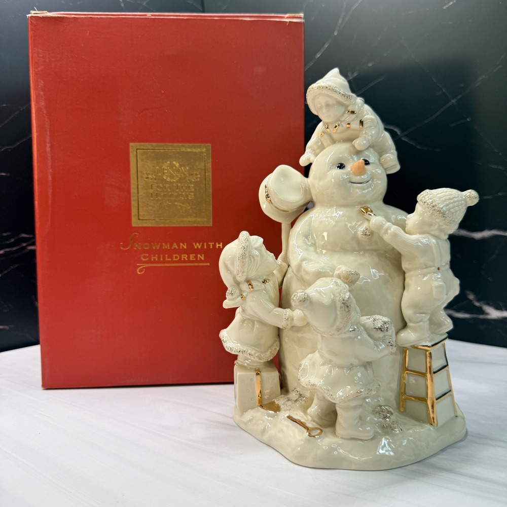 Lenox Snowman with Children Figurine For The Holidays Ivory Gold Accents Boxed